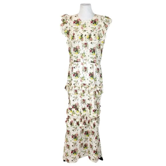 Damaris Bailey Rosita Floral Maxi Dress XL Ruffle Cap Sleeve Boho Chic - Picture 1 of 4